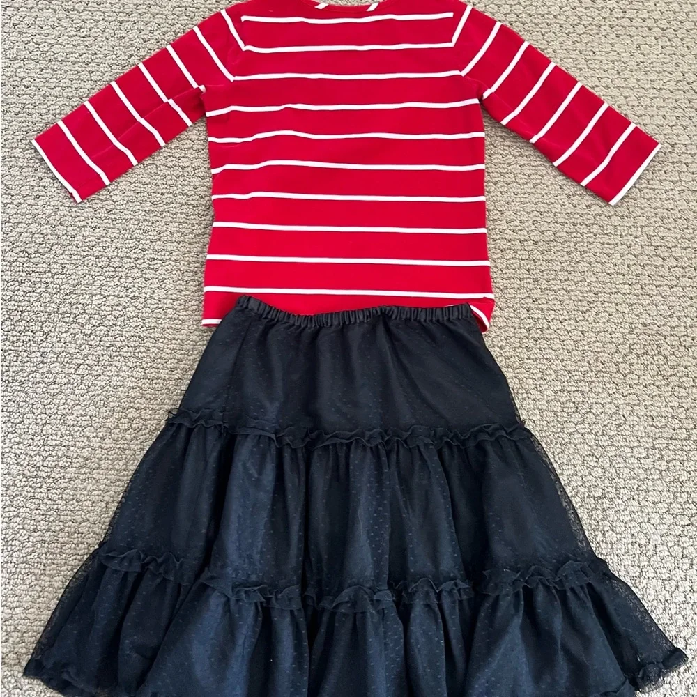 Hanna Andersson red and white striped shirt and black tulle skirt Size 8 - Picture 8 of 13